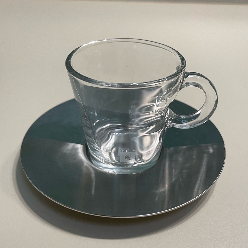 Nespresso View Espresso Glass Cup & Steel Saucer Coffee Set 80mL New in Box